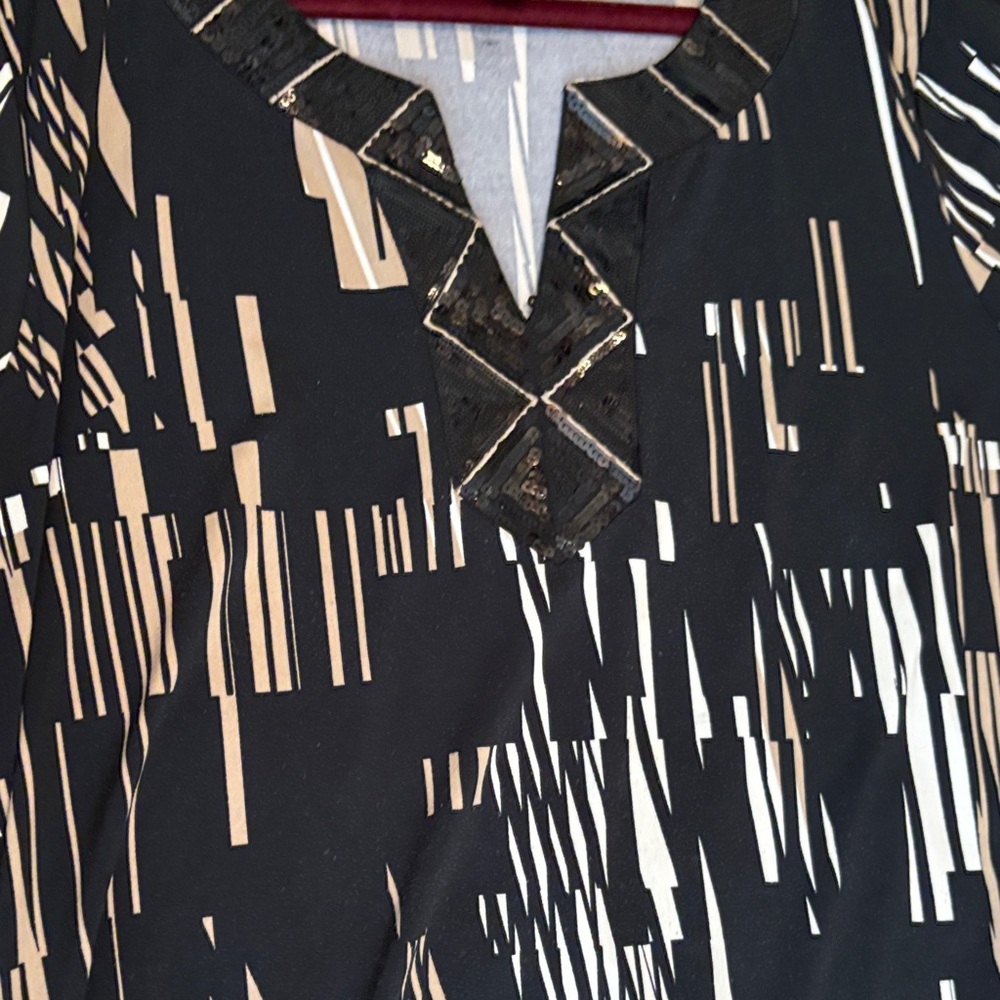 Dana Buchman Black and Tan Blouse with Sequin Detail
